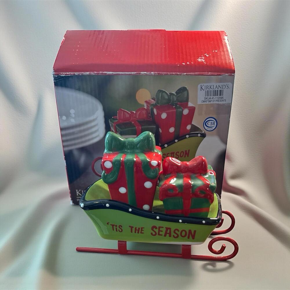 Kirkland's Tis The Season Sleigh Sled Presents Salt & Pepper with Original Box